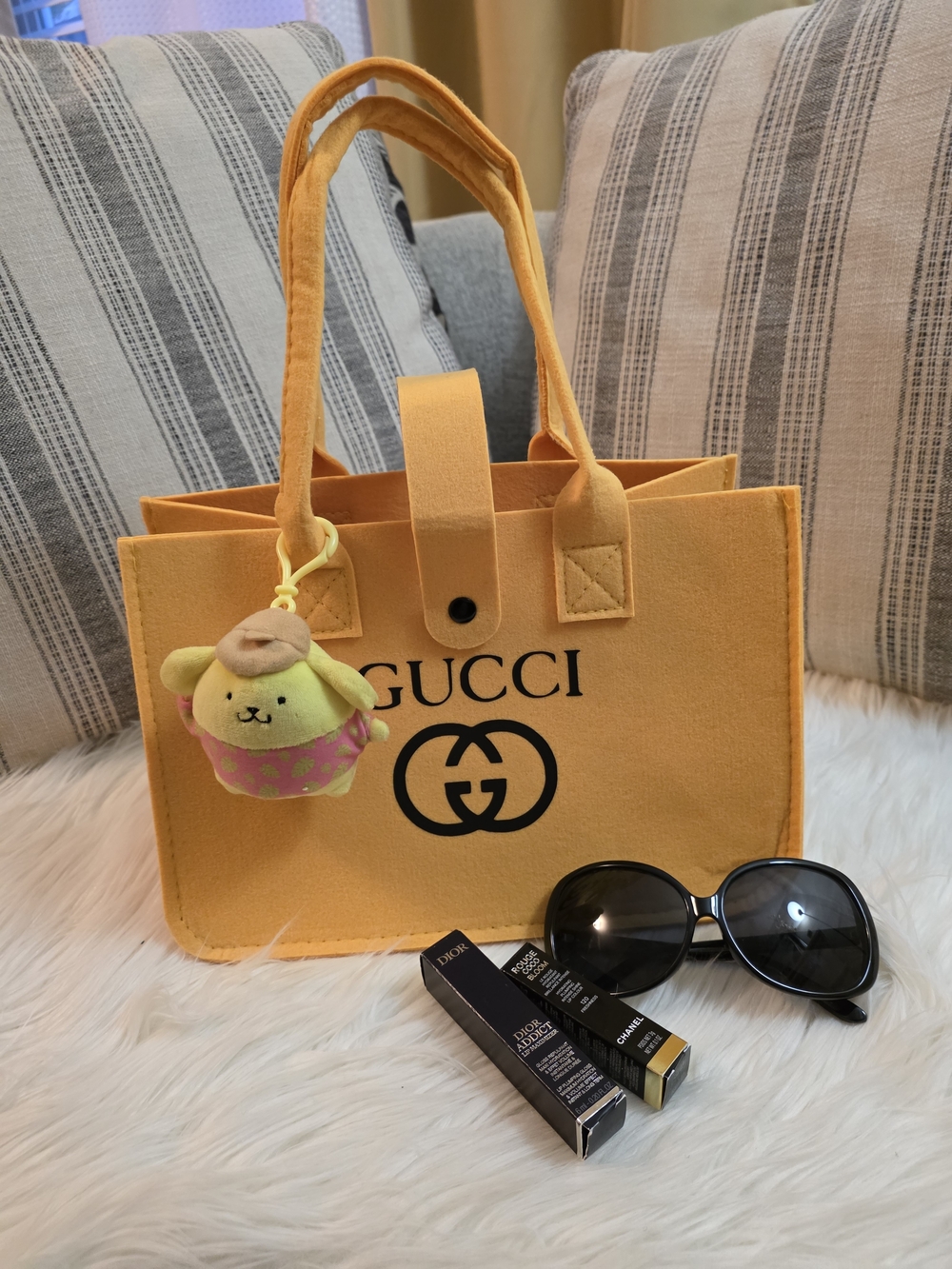 Yellow Felt Tote Bag with Charm